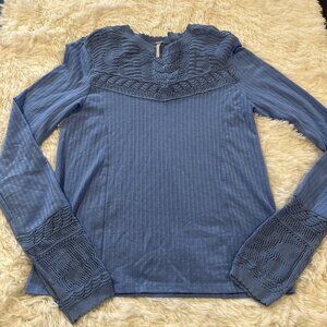 Free People womens L blue crochet chest top blue cottage